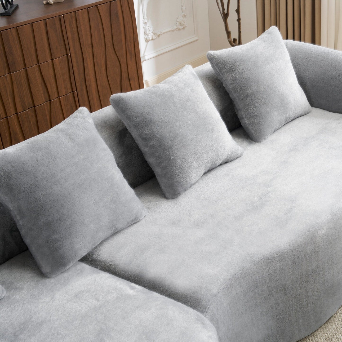 Canapé sectionnel en L à compression complète avec méridienne incurvée, canapé modulaire en chenille, canapé à compression