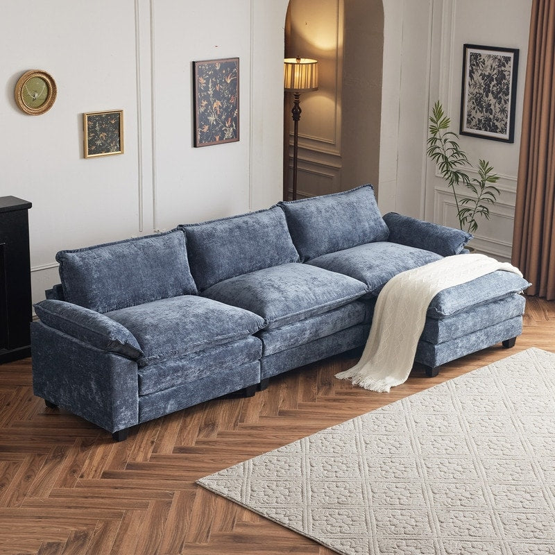 Canapé KD double coussin en chenille avec pouf
