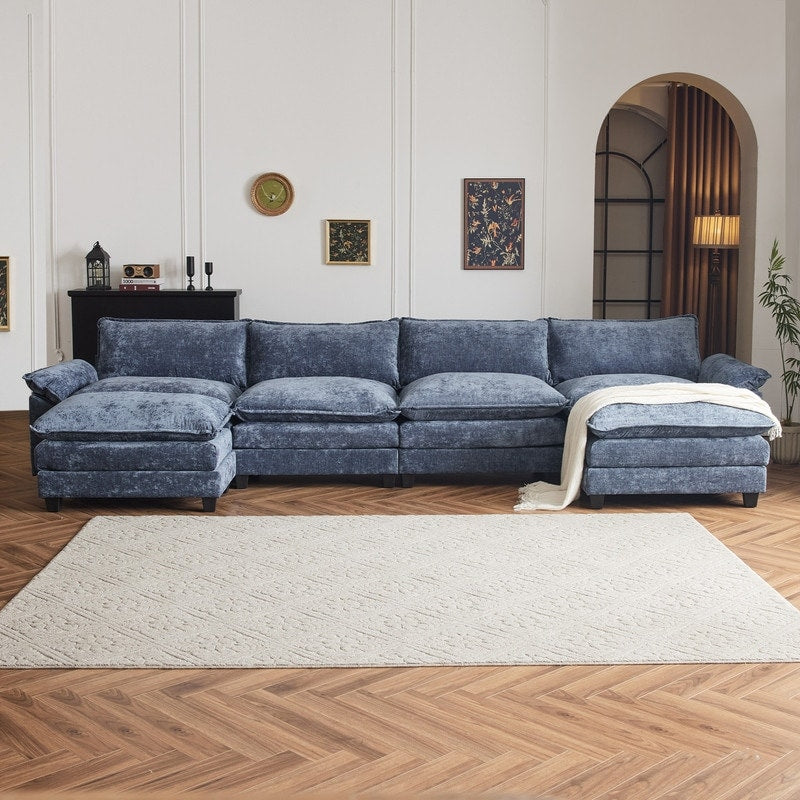 Canapé KD double coussin en chenille avec pouf