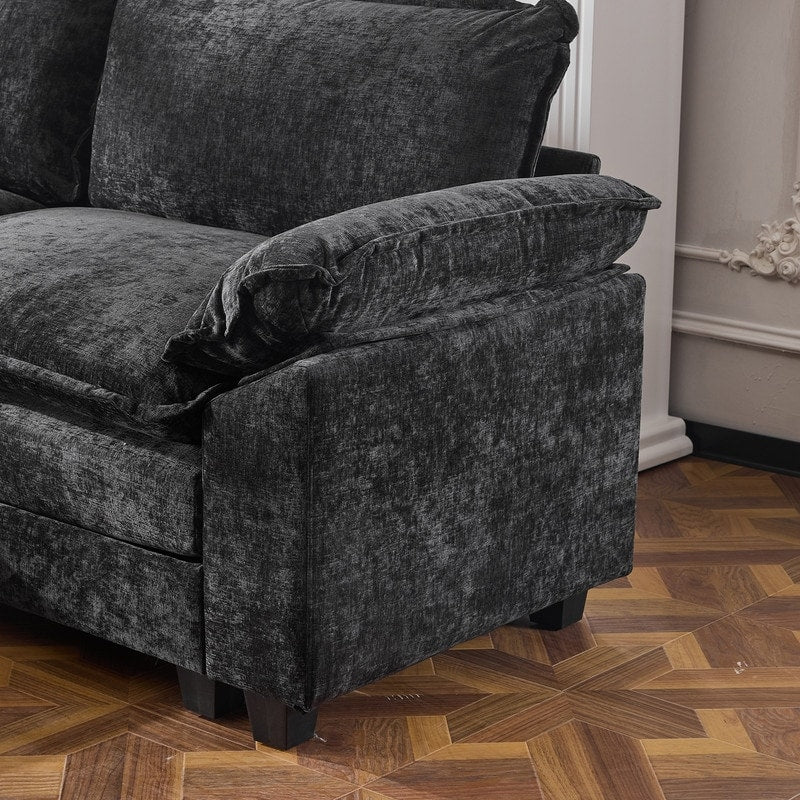Canapé KD double coussin en chenille avec pouf