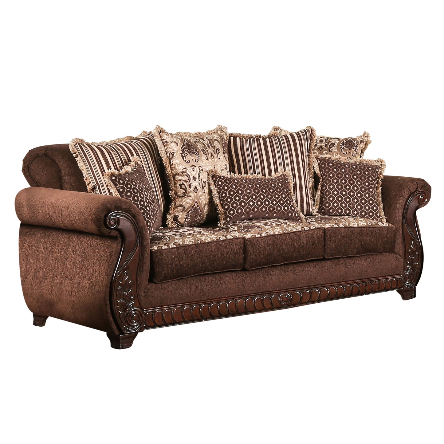 Canapé traditionnel Fova en tissu avec accoudoirs roulés par Furniture of America