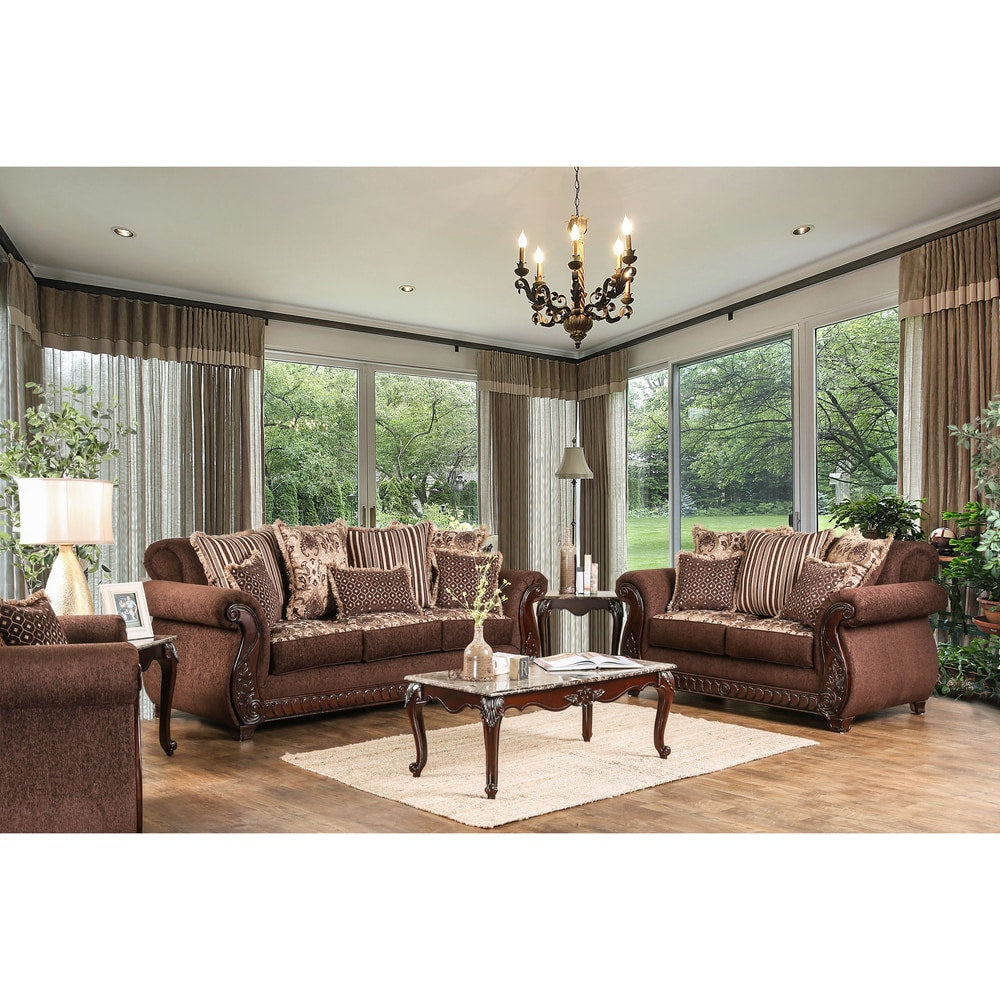 Canapé traditionnel Fova en tissu avec accoudoirs roulés par Furniture of America