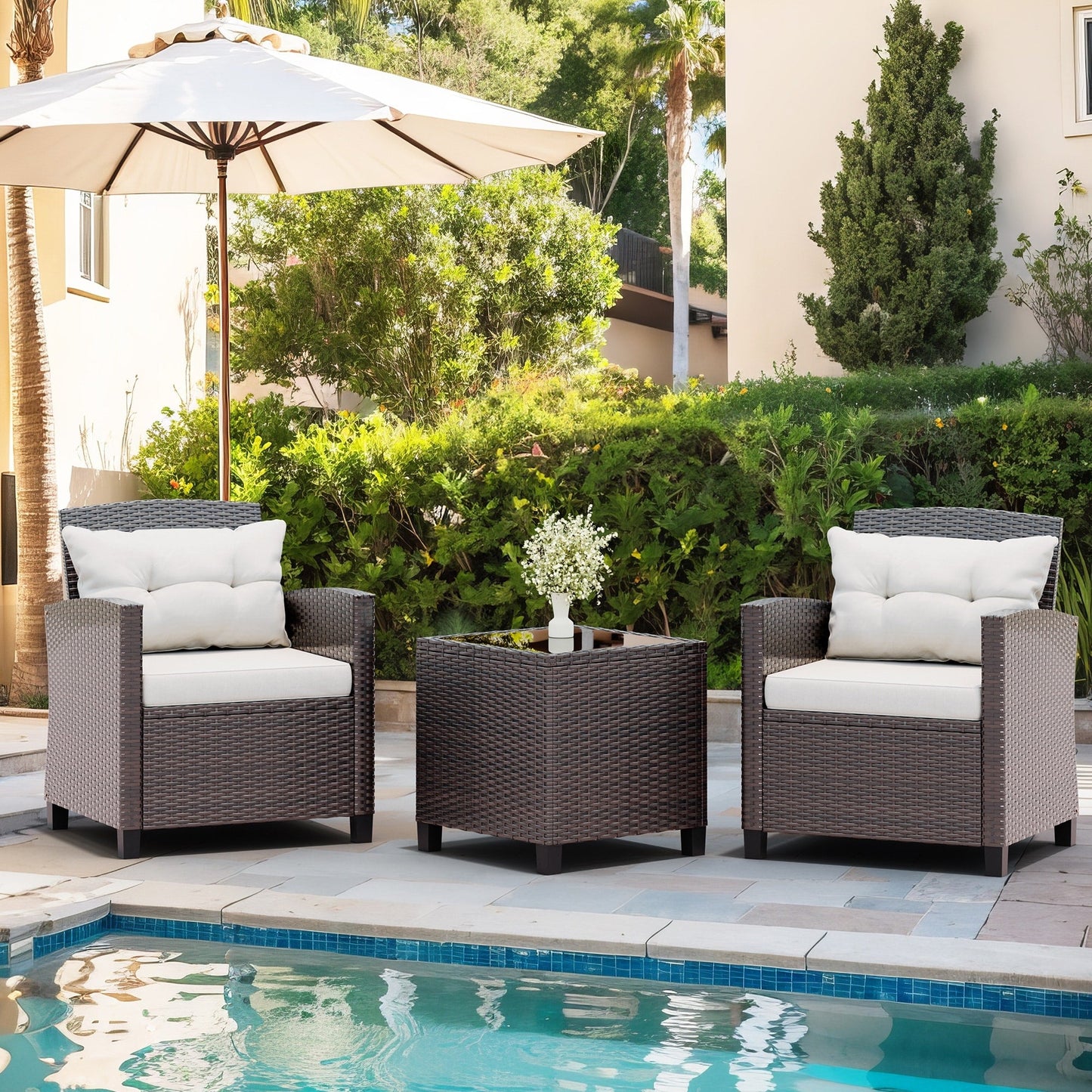 Ensemble de meubles de patio Futzca 3 pièces avec table en verre