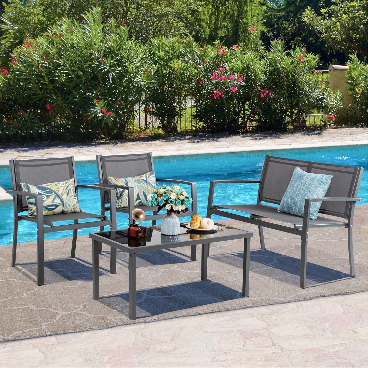 Ensemble de meubles de patio extérieur Futzca 4 pièces, ensemble de patio bistro en textilène