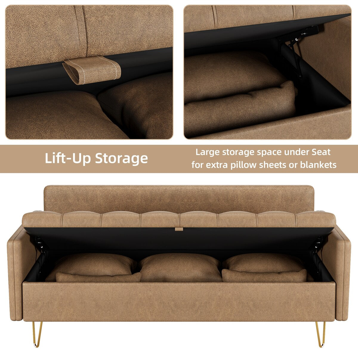 Canapé 3 places en cuir GIMMYFIVE avec coussin, canapé de salon