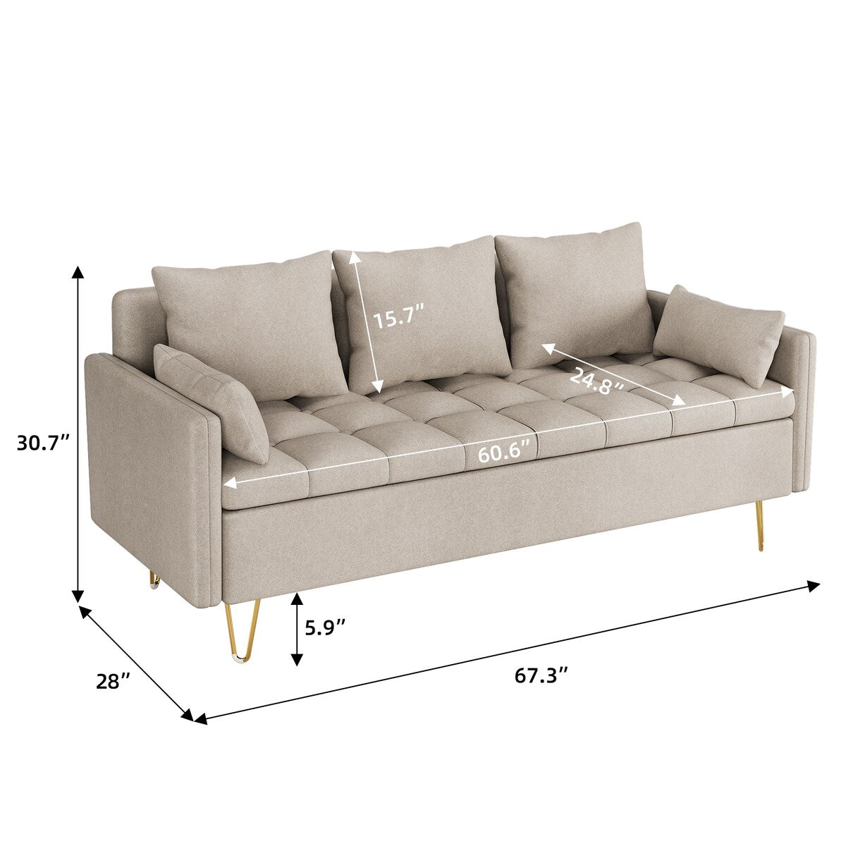 Canapé 3 places en cuir GIMMYFIVE avec coussin, canapé de salon