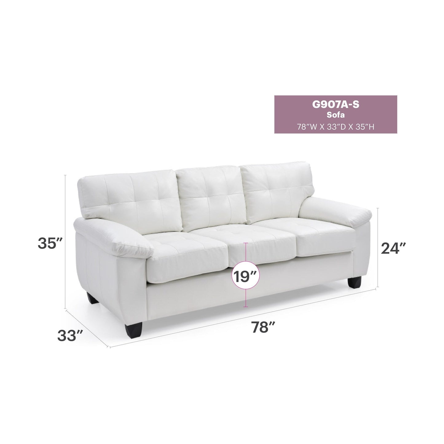 Canapé droit Gallant 78 po en similicuir à accoudoirs évasés - 33 L x 78 l x 35 H