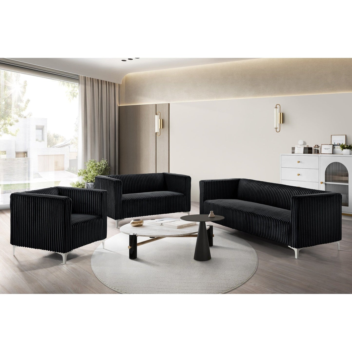 Ensemble de salon en velours Clayfell Gavin avec accoudoirs carrés