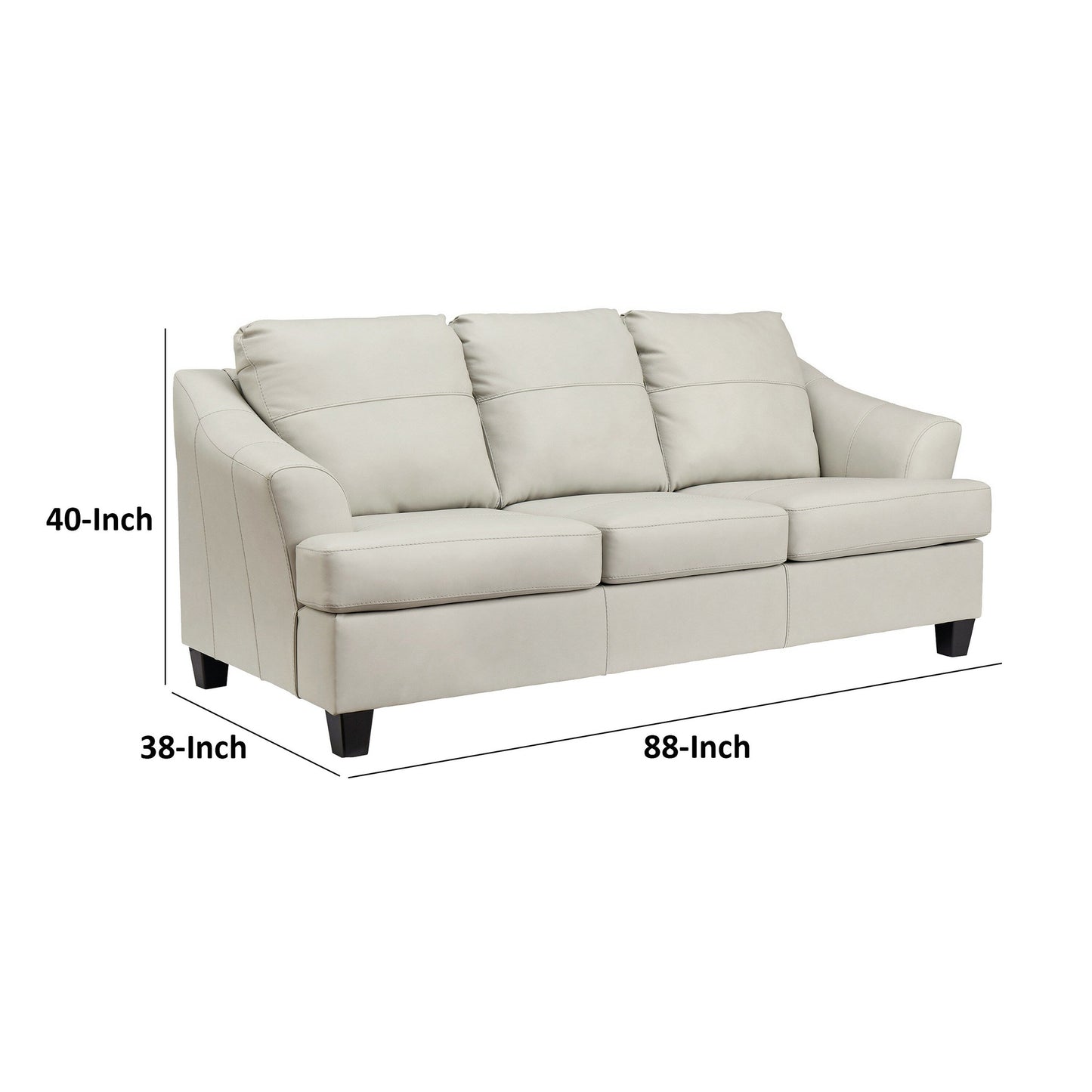 Canapé Geno 88 pouces, coussin de dossier surdimensionné, cuir véritable blanc cassé