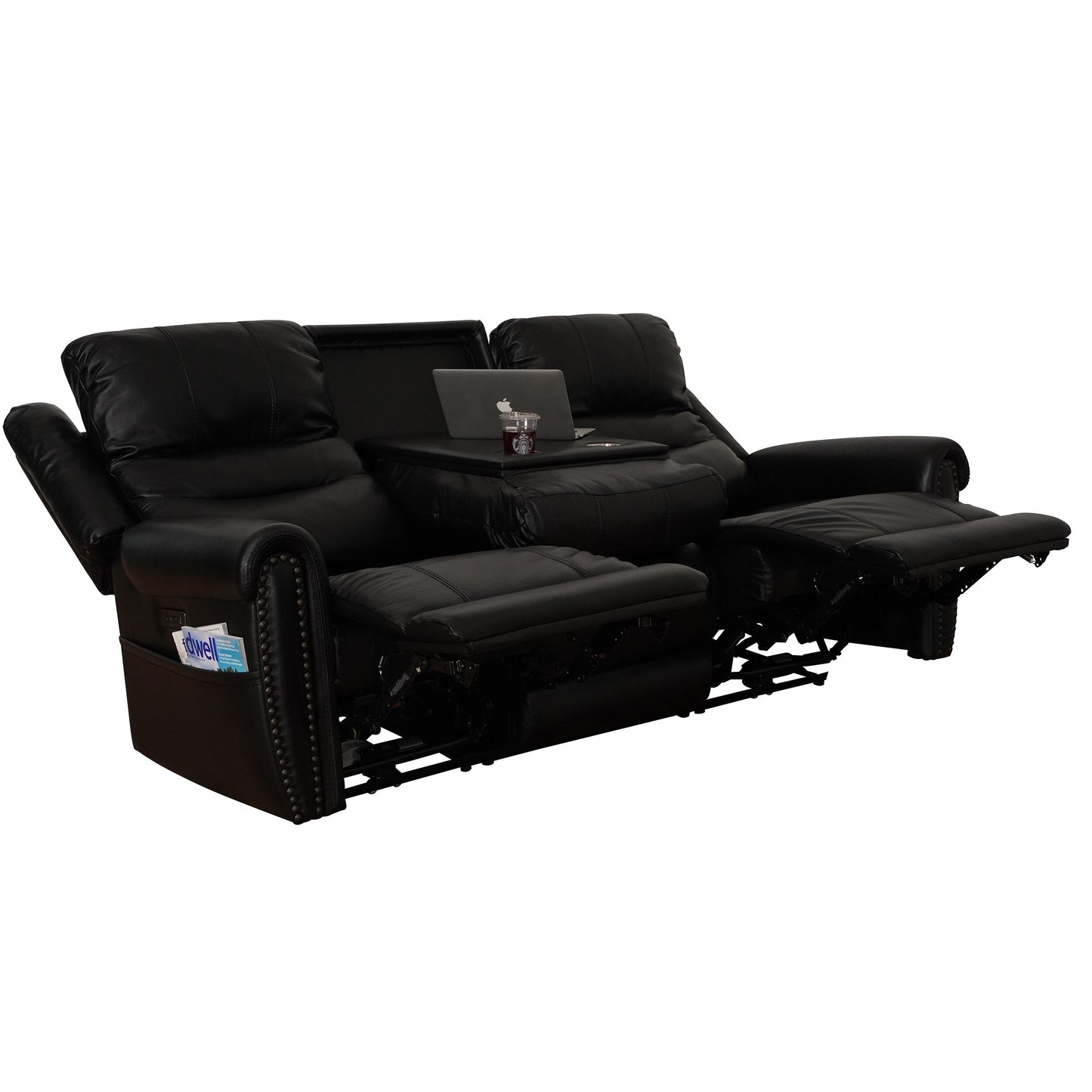 Canapé inclinable électrique en cuir véritable noir, causeuse, fauteuil inclinable avec appui-tête réglable et repose-pieds extensible