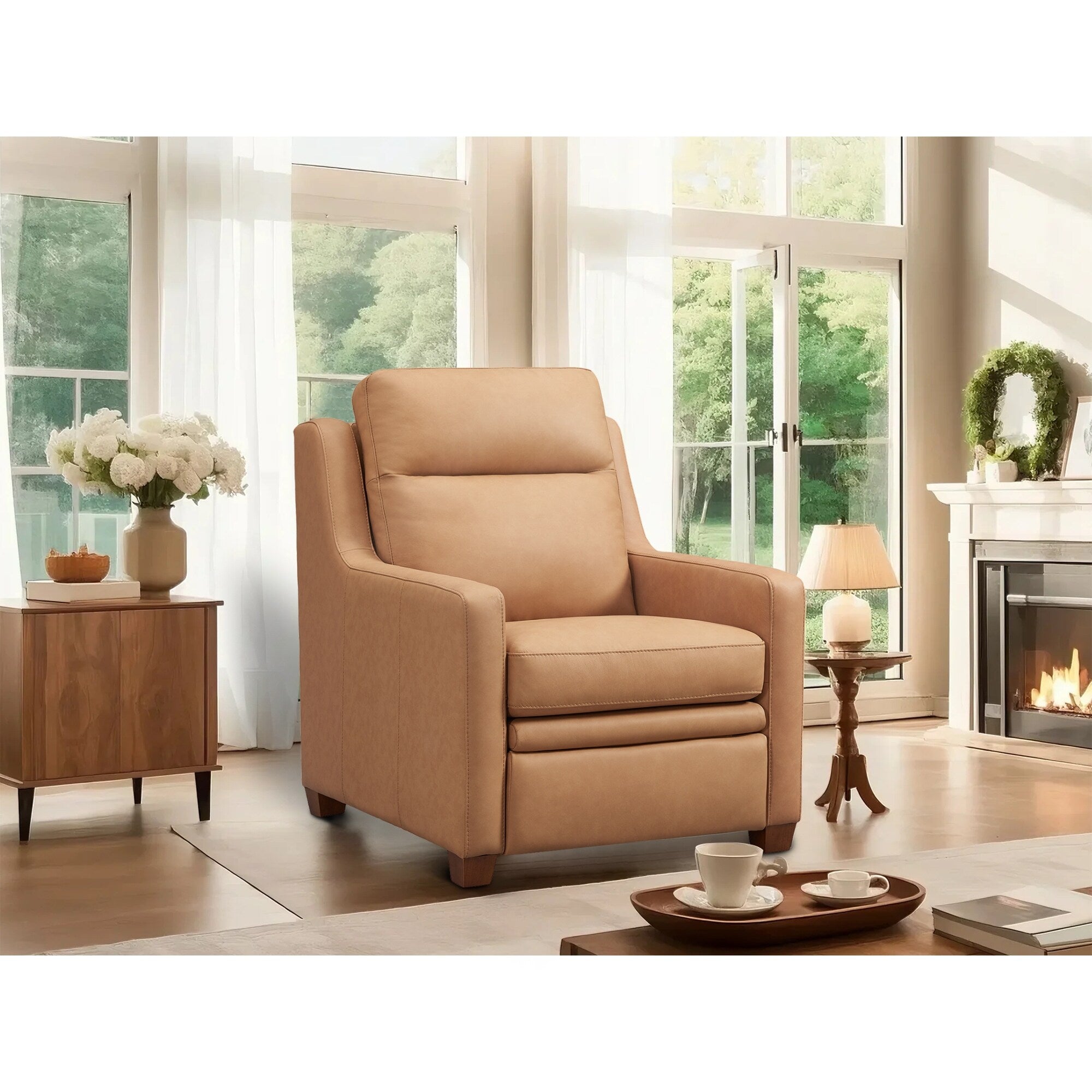 Canapé inclinable en cuir véritable 33 pouces, triple moteur, sans cloison, avec ports USB et USB-C