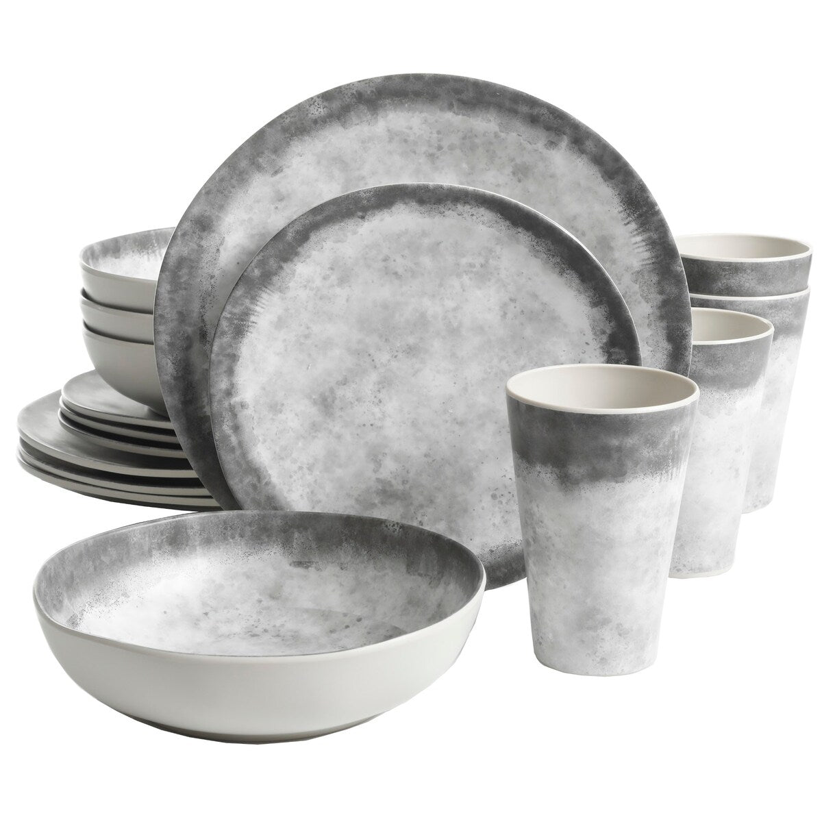 Service de table rond en mélamine Gibson Home Granite, service pour quatre personnes (16 pièces), marbre