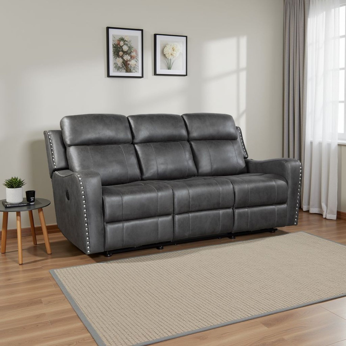 Canapé inclinable électrique Gimo, microfibre gris foncé, ports USB, 82 pouces