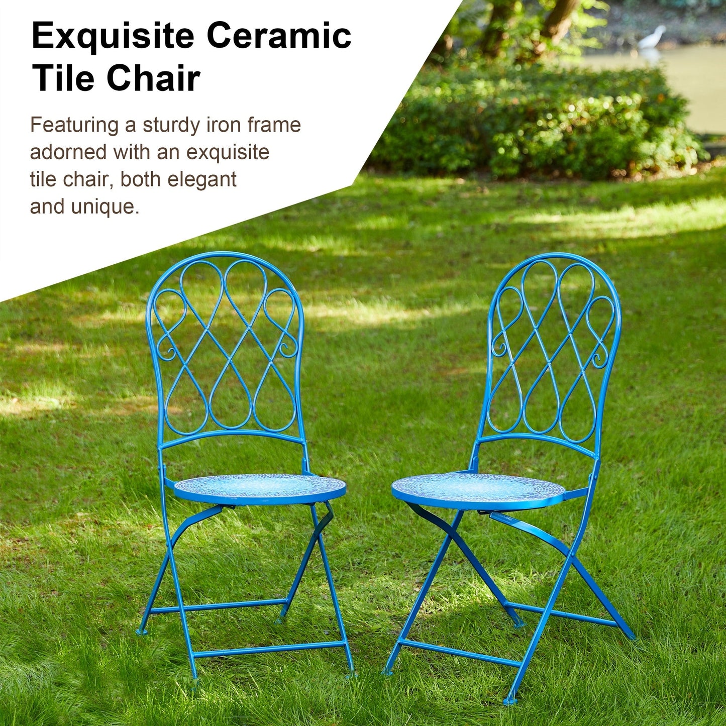 Ensemble de bistrot pliant d'extérieur en métal Glitzhome 3 pièces, table et chaises de patio