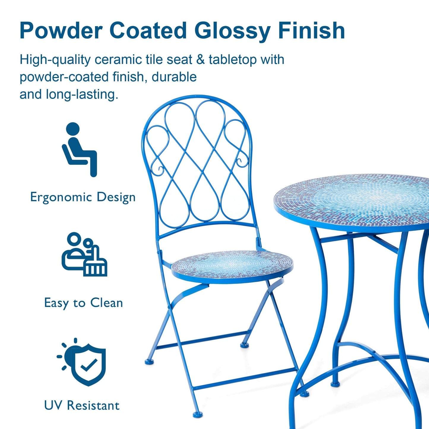Ensemble de bistrot pliant d'extérieur en métal Glitzhome 3 pièces, table et chaises de patio