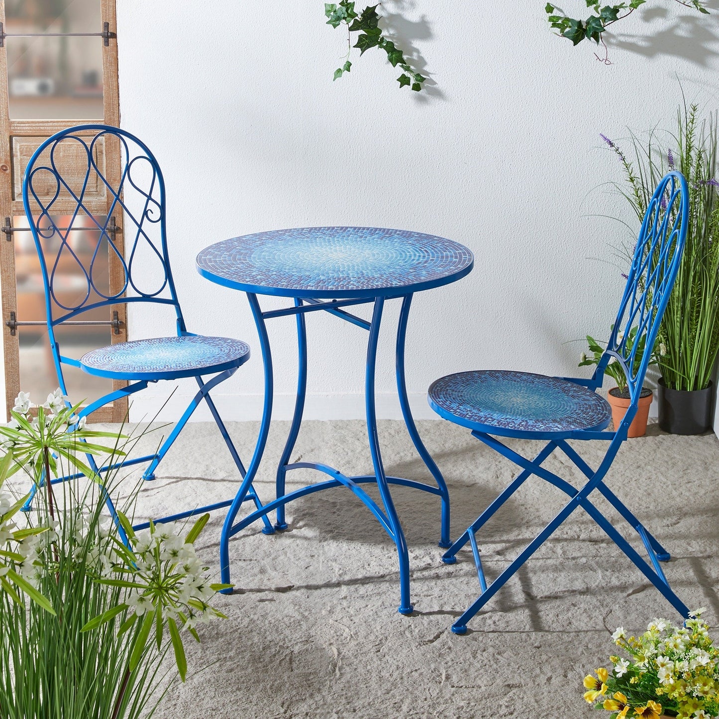 Ensemble de bistrot pliant d'extérieur en métal Glitzhome 3 pièces, table et chaises de patio