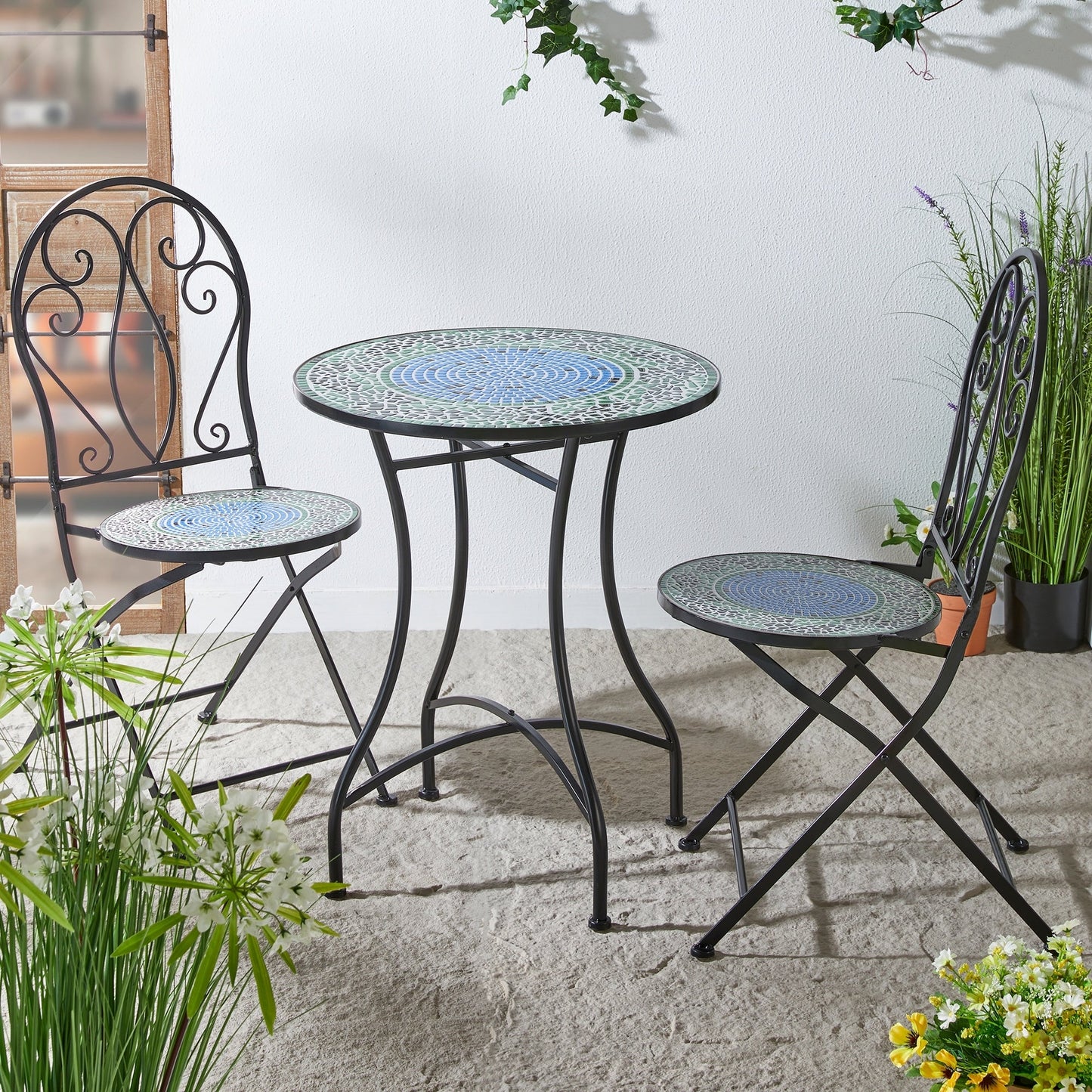 Ensemble de bistrot pliant d'extérieur en métal Glitzhome 3 pièces, table et chaises de patio