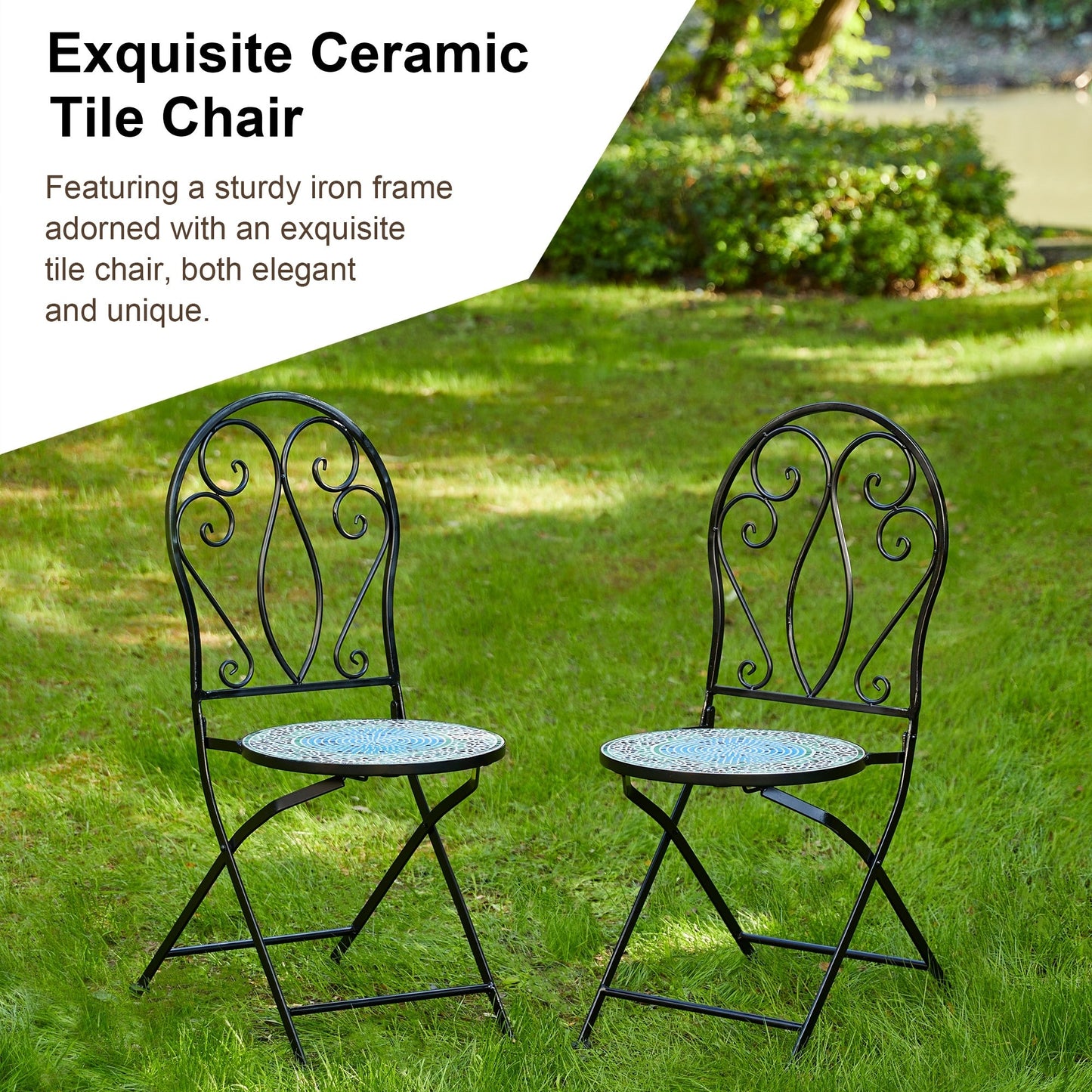 Ensemble de bistrot pliant d'extérieur en métal Glitzhome 3 pièces, table et chaises de patio