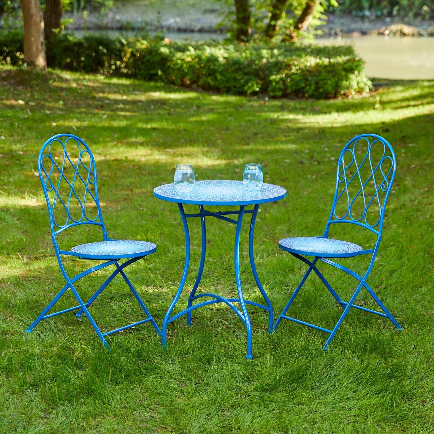 Ensemble de bistrot pliant d'extérieur en métal Glitzhome 3 pièces, table et chaises de patio