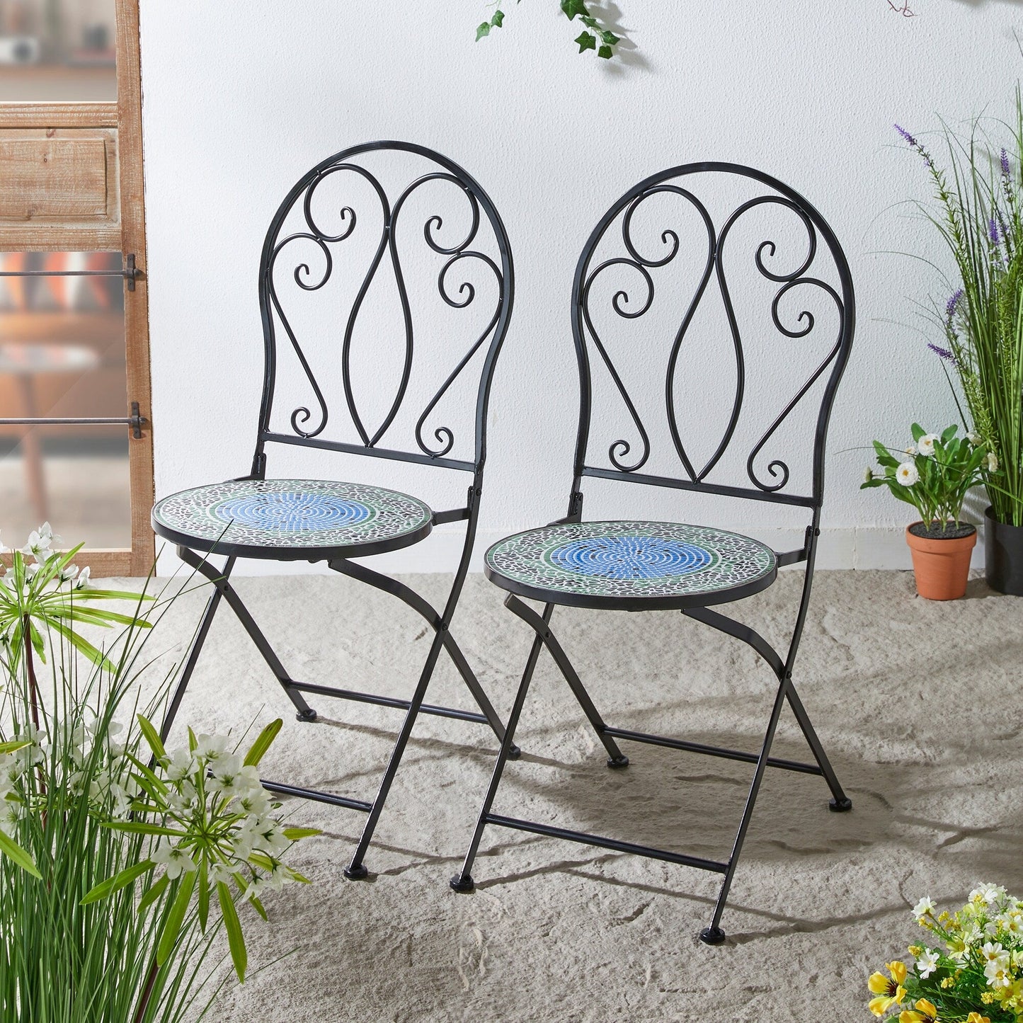 Ensemble de bistrot pliant d'extérieur en métal Glitzhome 3 pièces, table et chaises de patio