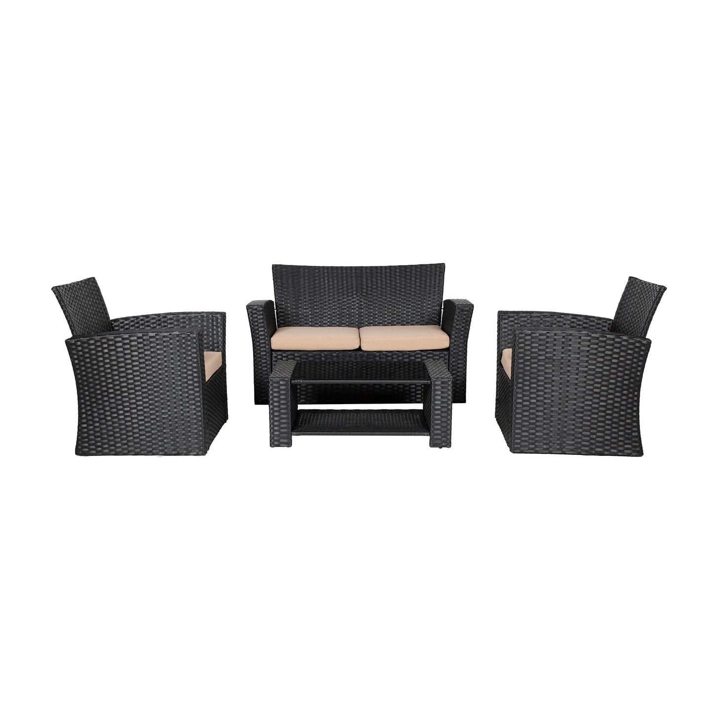 Ensemble de conversation pour patio extérieur Grandview 4 pièces en osier noir