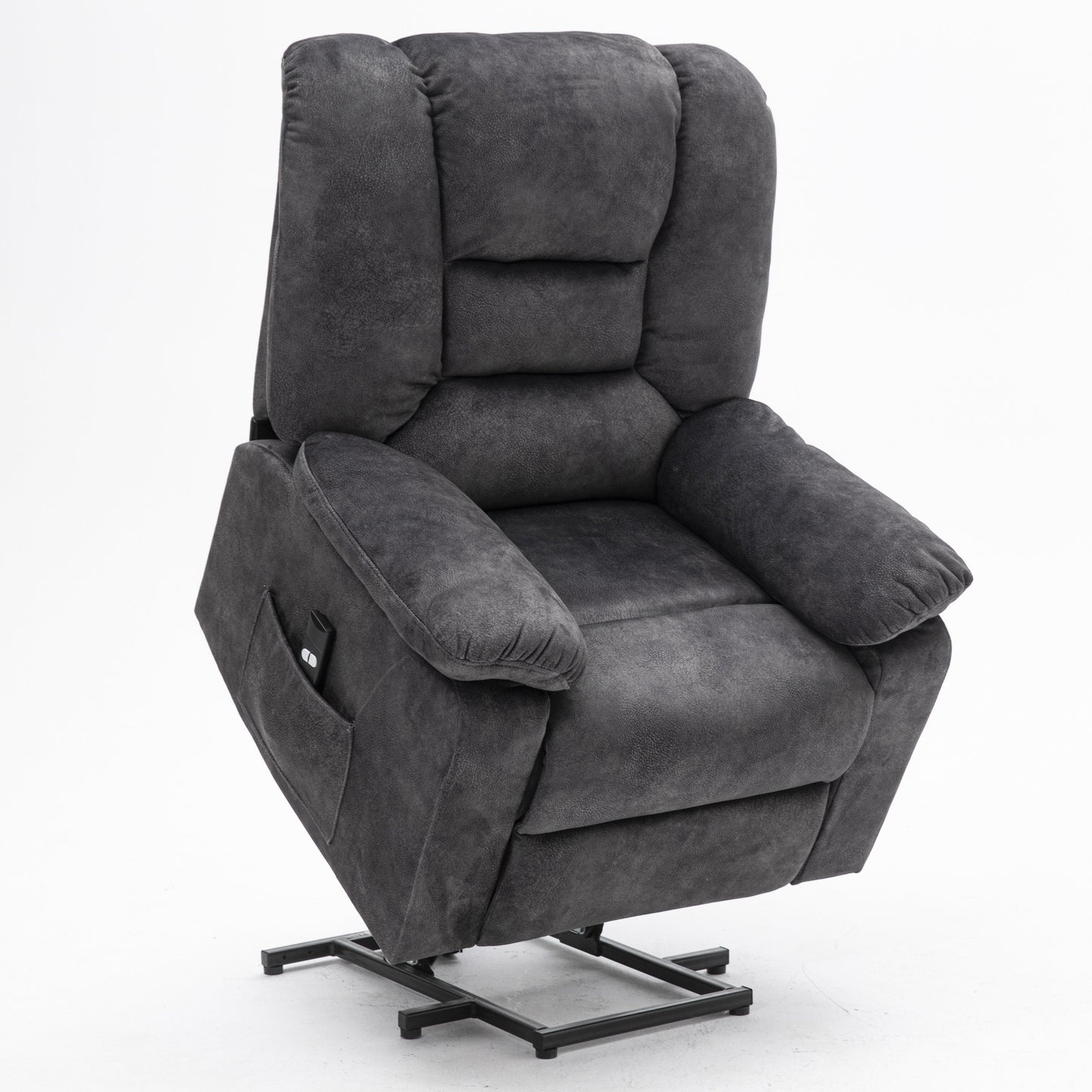 Fauteuil inclinable électrique rembourré en velours gris pour personnes âgées avec massage, chauffage lombaire et poches de rangement latérales