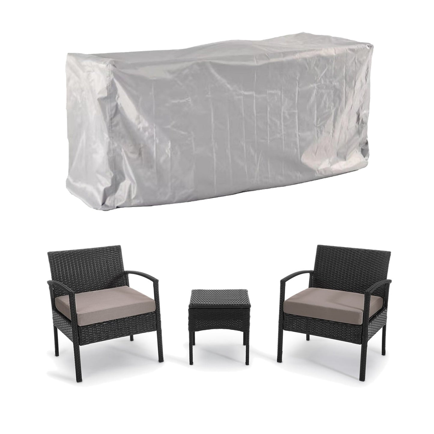 Ensemble de meubles de jardin 3 pièces, ensemble de chaises de conversation en rotin avec table d'appoint et coussins