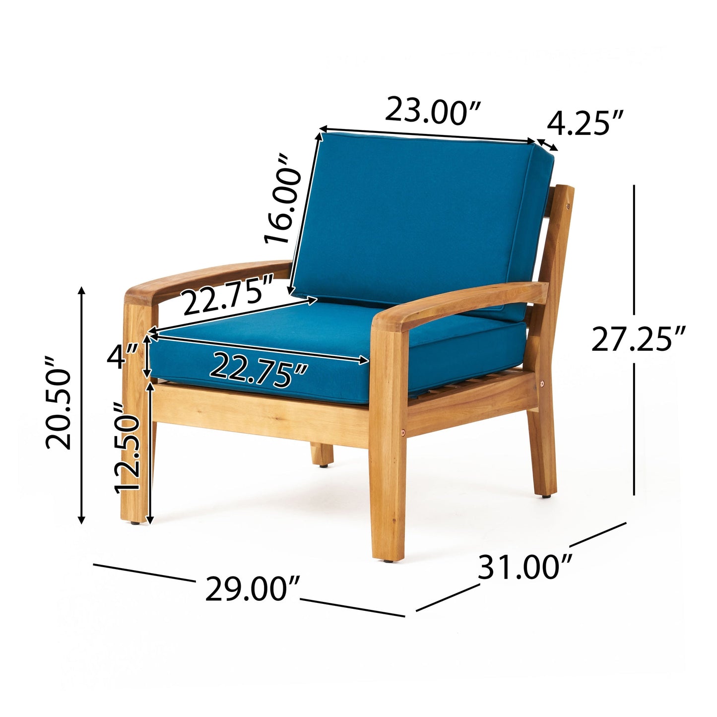 Fauteuil club d'extérieur en bois Grenada (lot de 2) par Christopher Knight Home