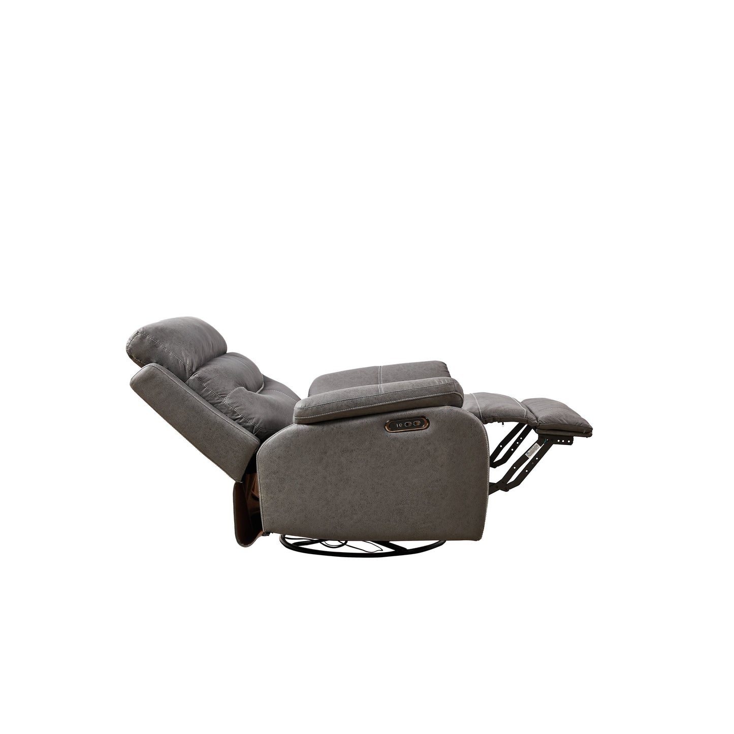 Fauteuil inclinable électrique gris à double moteur avec pivot à 240°, fonction bascule, ports USB et appui-tête réglable