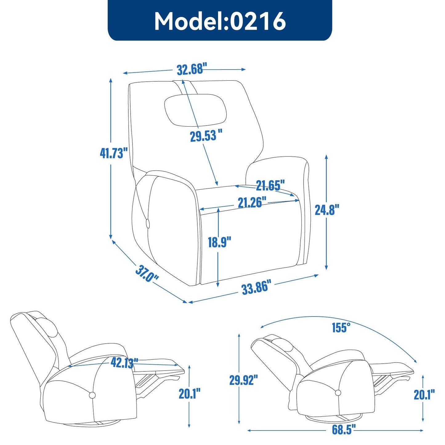 Fauteuil inclinable électrique gris pivotant à 270° et ports de chargement USB