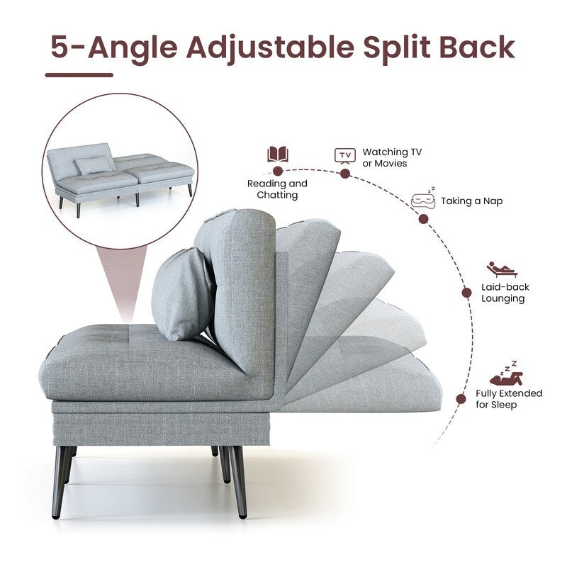 Canapé-lit futon convertible Grondin, dossier réglable sur 5 positions avec 2 oreillers, fauteuil inclinable de style moderne