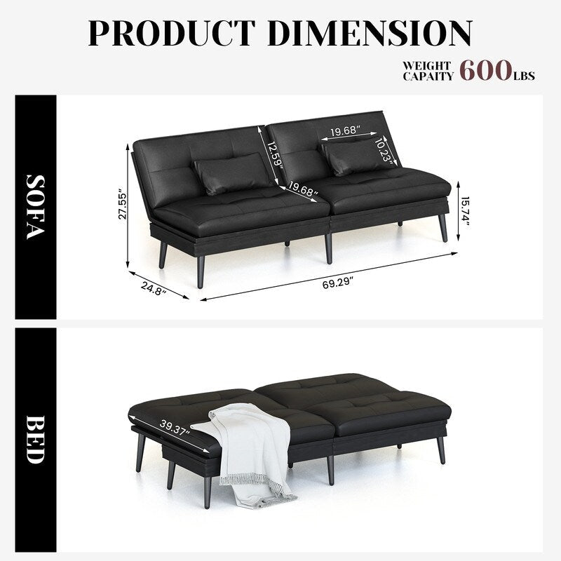 Canapé-lit futon convertible Grondin, dossier réglable sur 5 positions avec 2 oreillers, fauteuil inclinable de style moderne