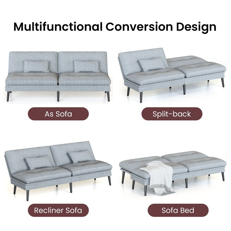 Canapé-lit futon convertible Grondin, dossier réglable sur 5 positions avec 2 oreillers, fauteuil inclinable de style moderne
