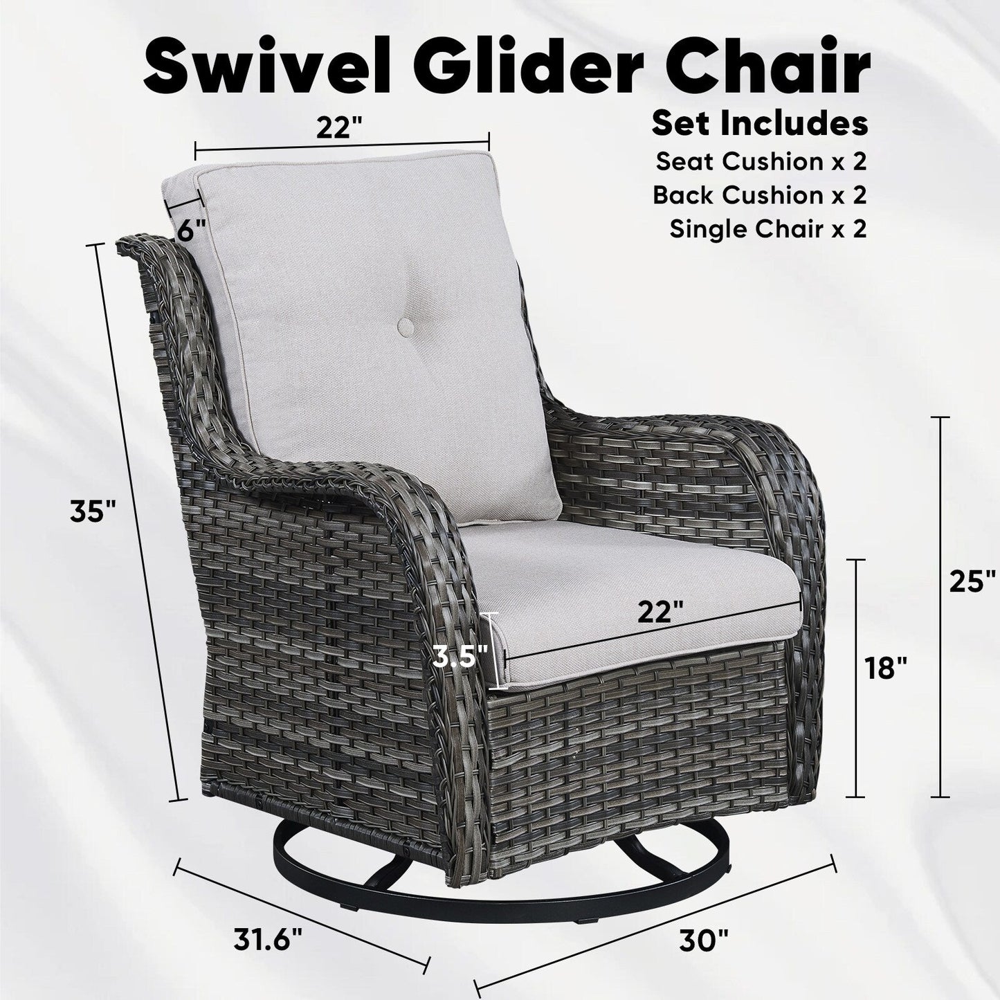 Ensemble de 3 chaises pivotantes et table d'extérieur en osier et acier Gymojoy