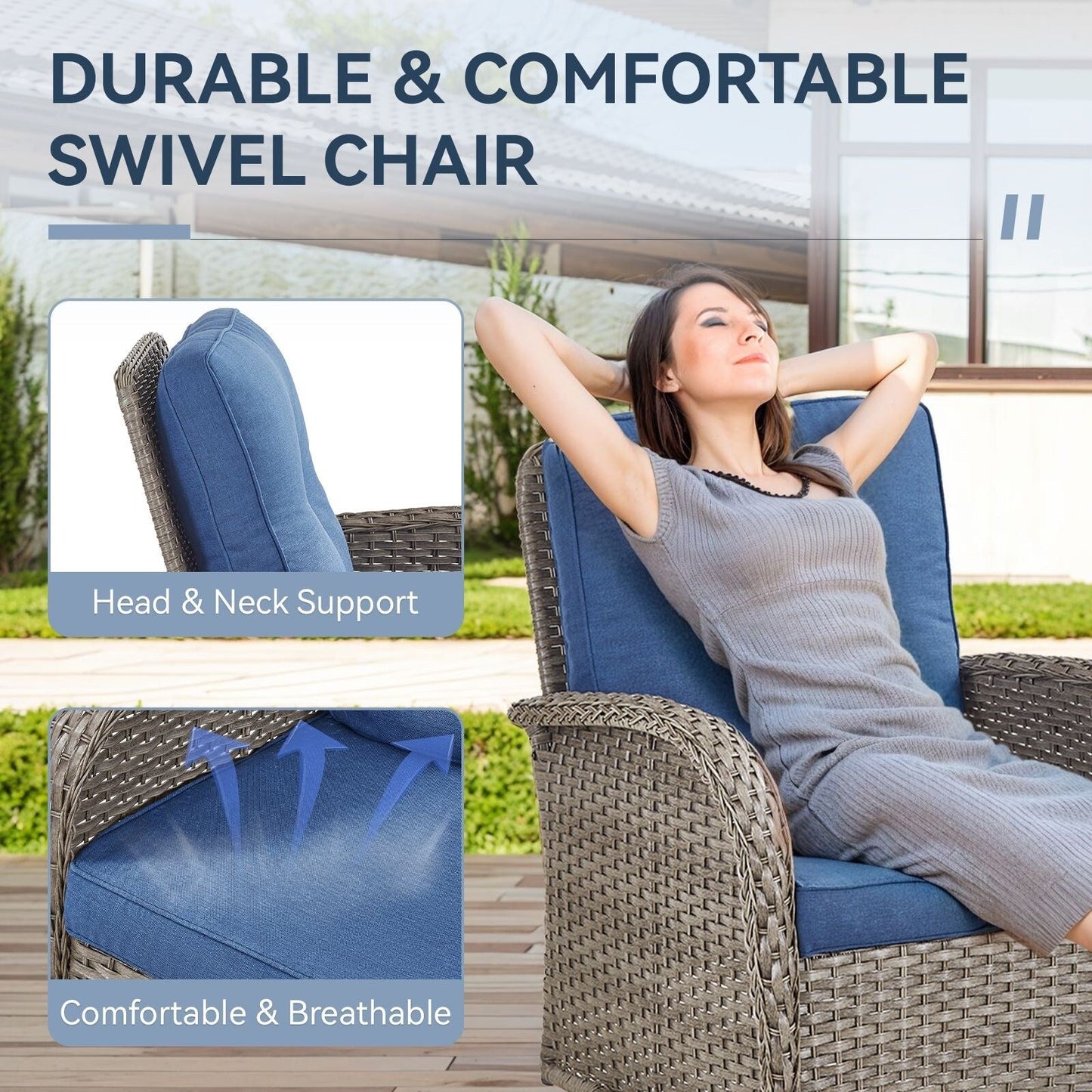 Ensemble de 3 meubles d'extérieur avec table et chaises pivotantes Gymojoy
