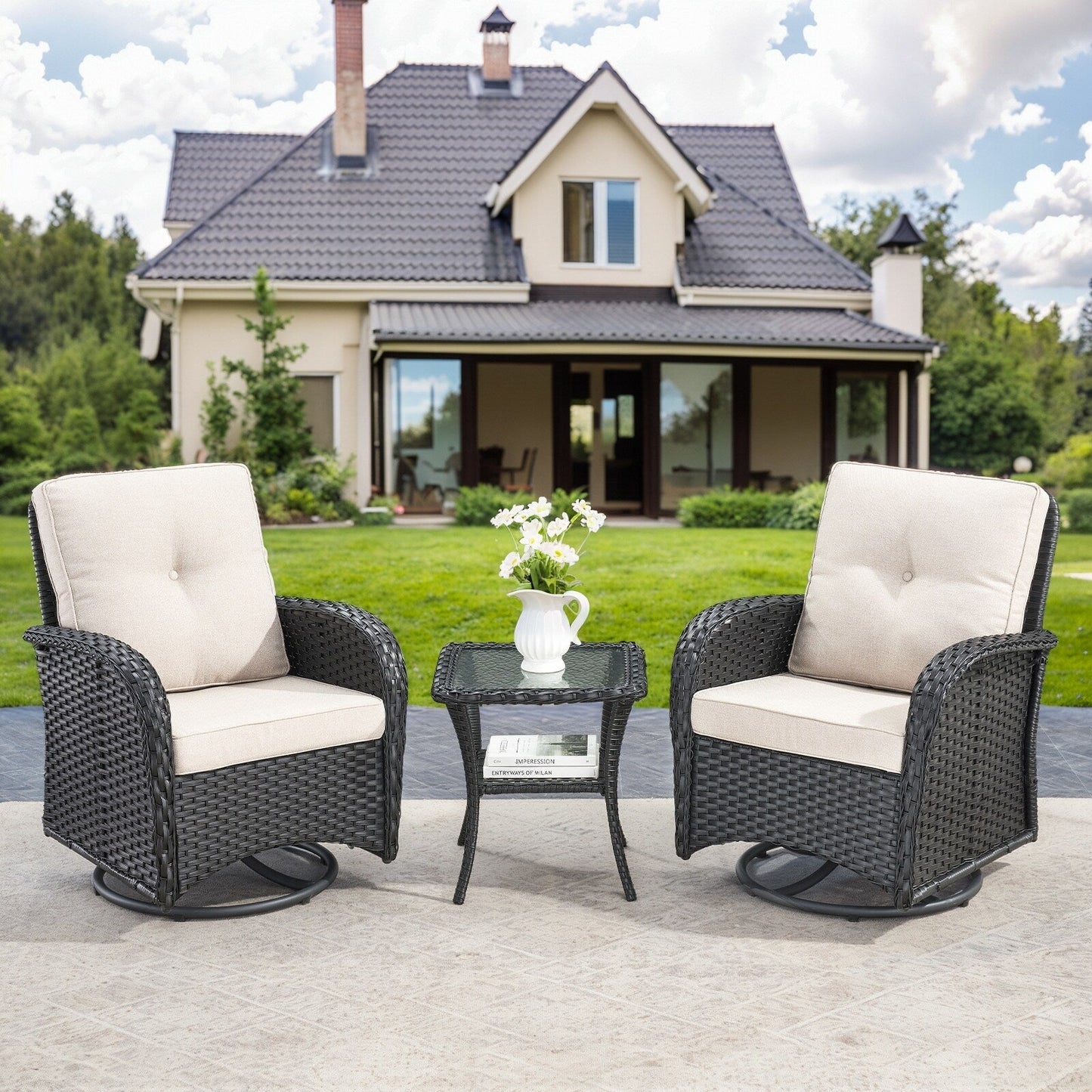 Ensemble de 3 meubles d'extérieur avec table et chaises pivotantes Gymojoy