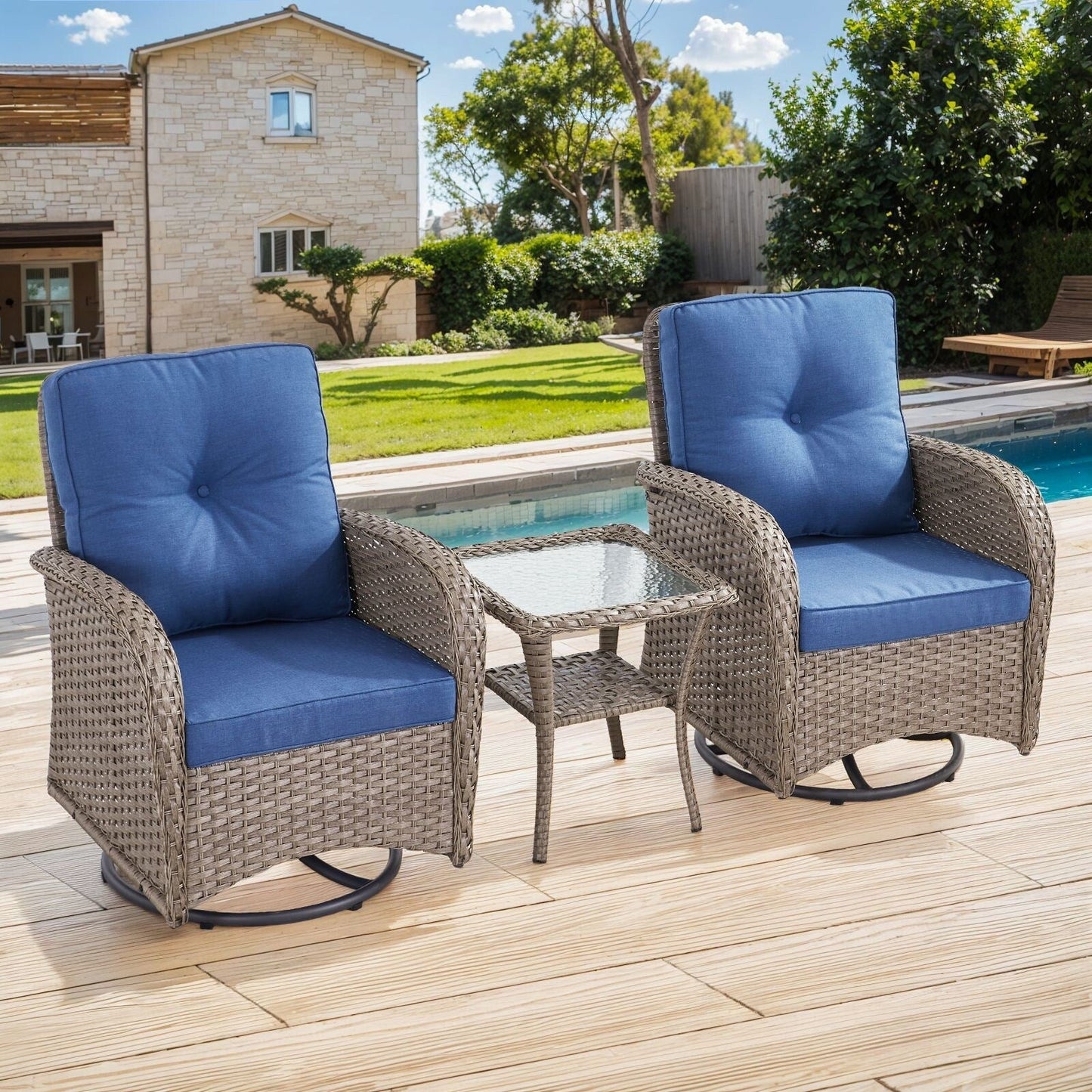 Ensemble de 3 meubles d'extérieur avec table et chaises pivotantes Gymojoy