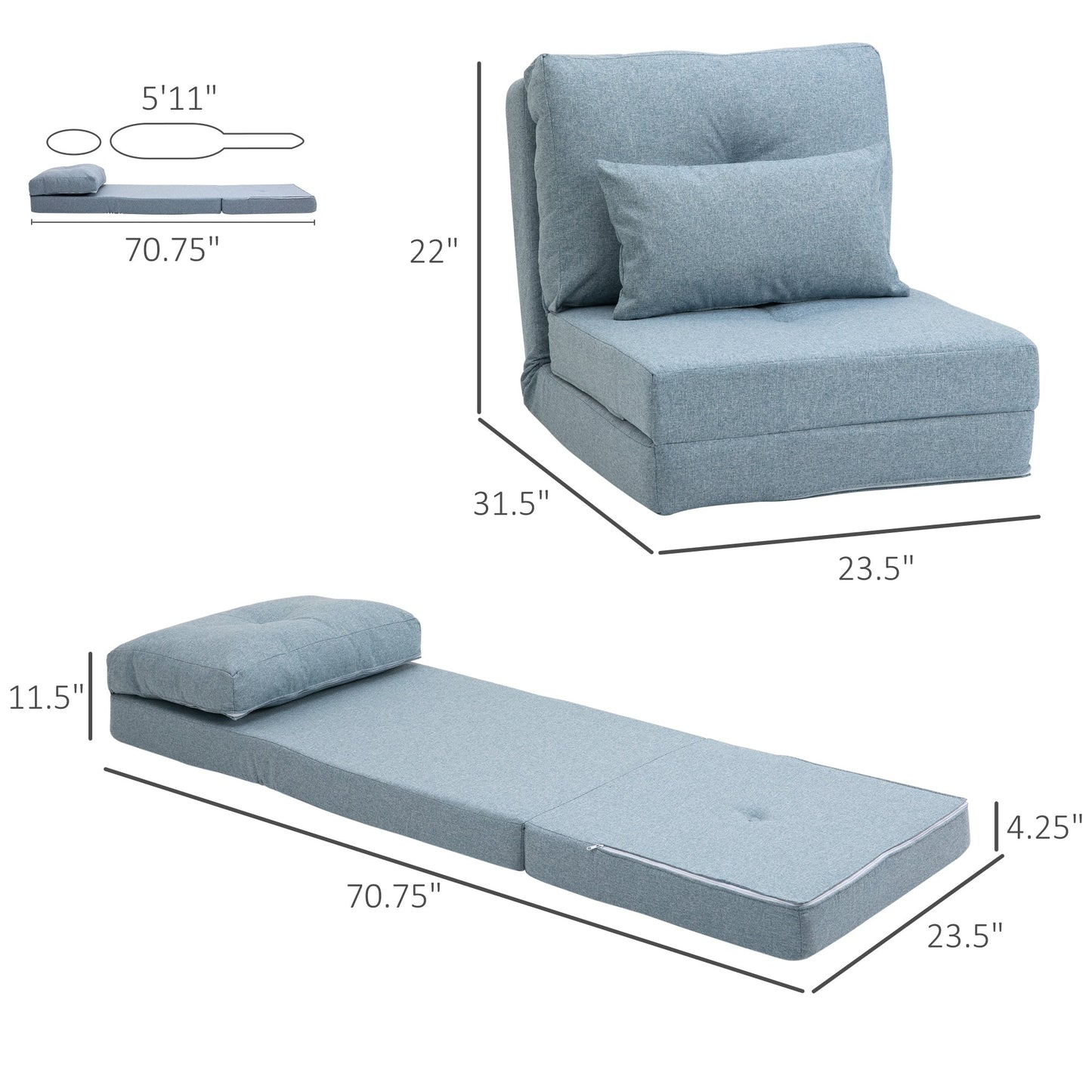 Fauteuil convertible et pliable rembourré HOMCOM, canapé-lit de sol