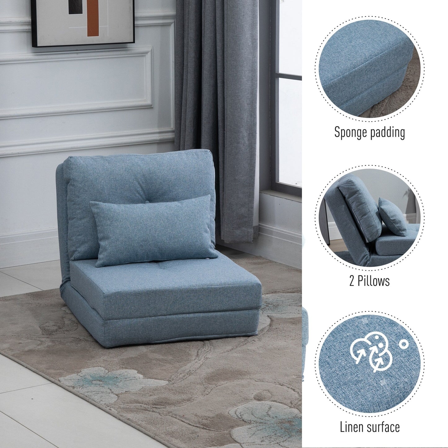 Fauteuil convertible et pliable rembourré HOMCOM, canapé-lit de sol