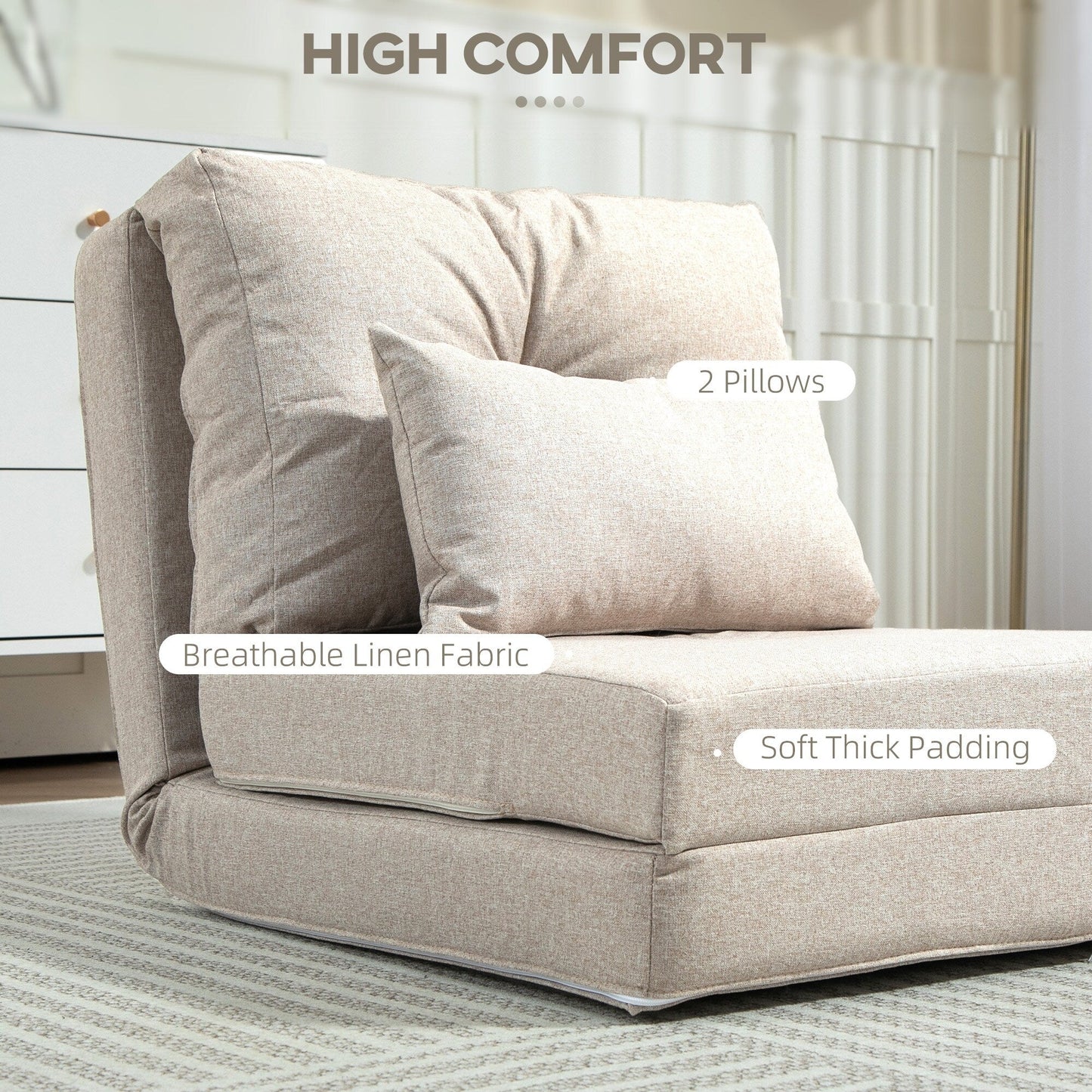 Fauteuil convertible et pliable rembourré HOMCOM, canapé-lit de sol