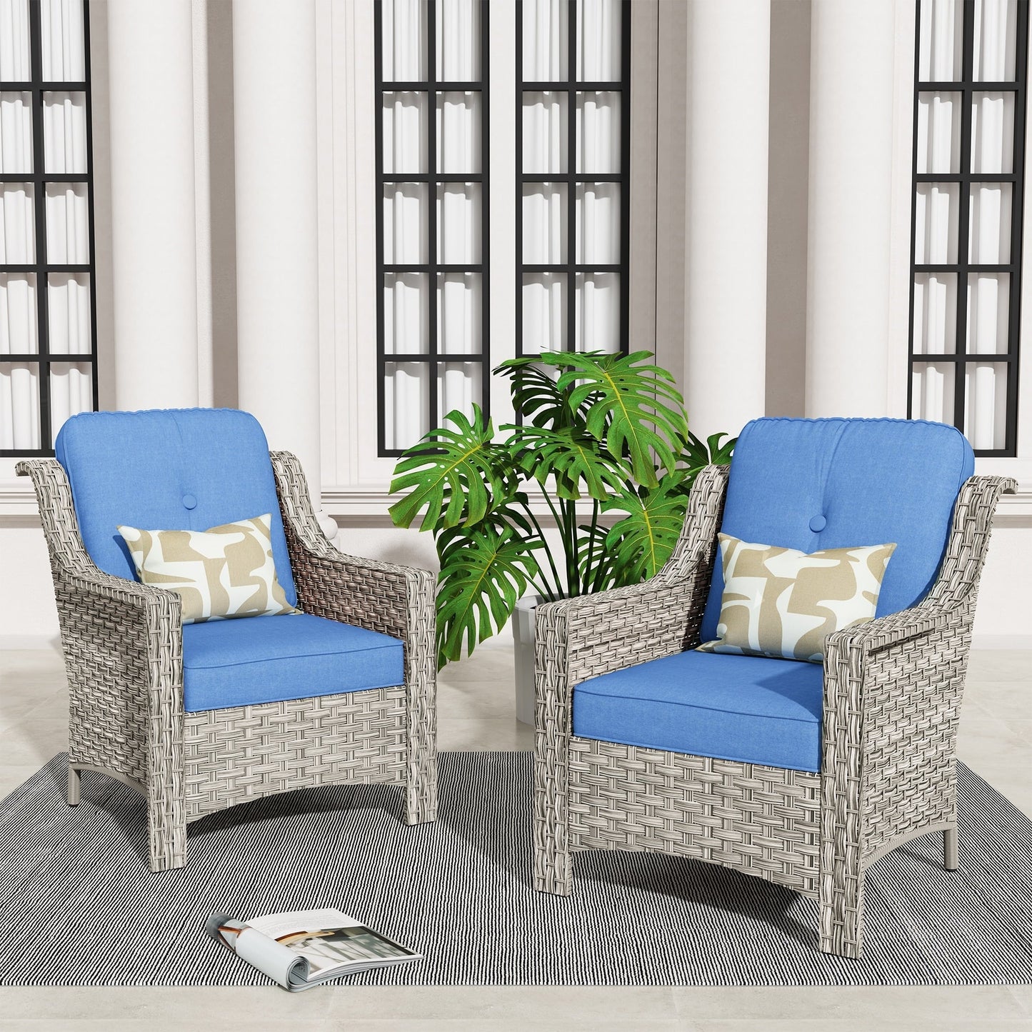 Ensemble de 2 chaises de jardin en rotin et osier à dossier haut HOOOWOOO