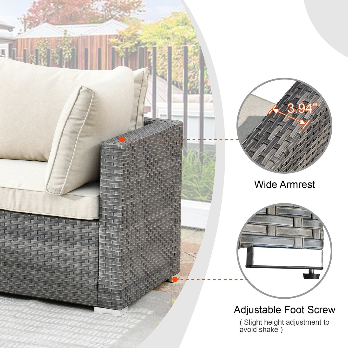 Ensemble de salon de jardin HOOOWOOO en osier gris 9 pièces avec fauteuil à bascule pivotant