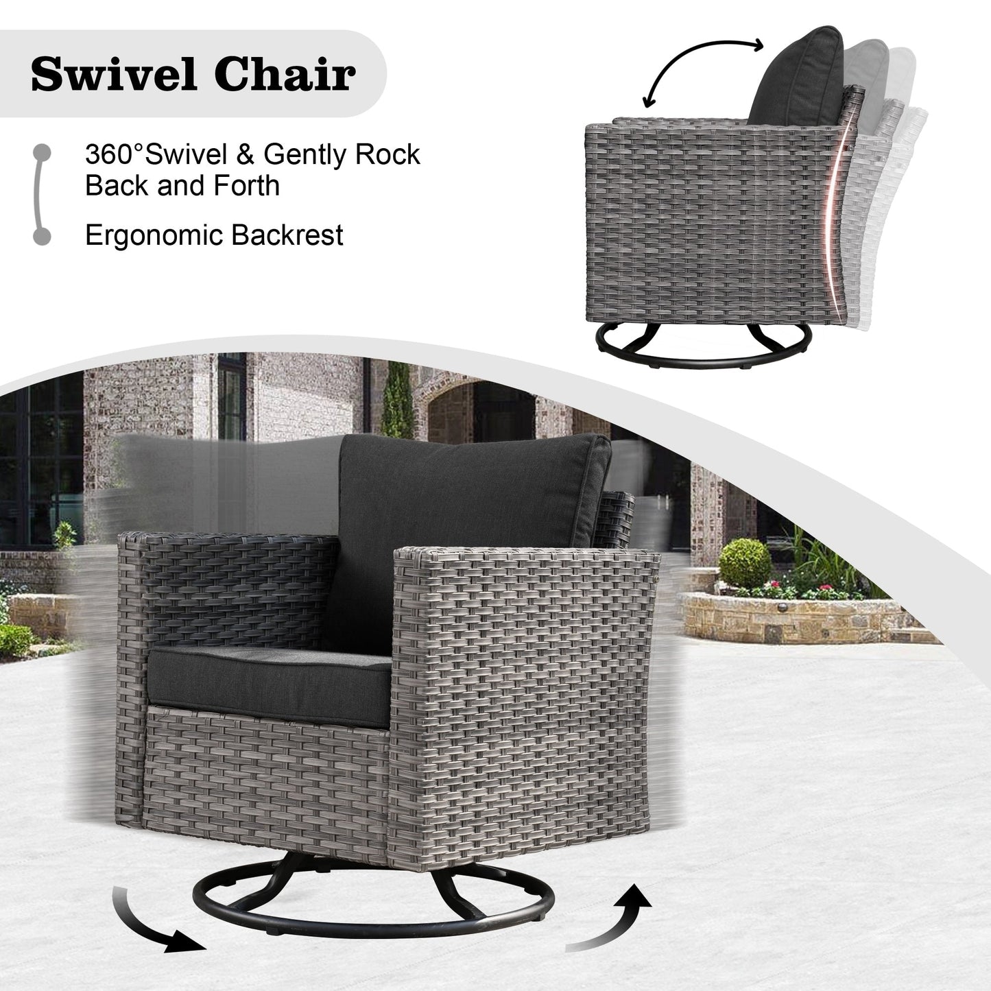 Ensemble de salon de jardin HOOOWOOO en osier gris 9 pièces avec fauteuil à bascule pivotant