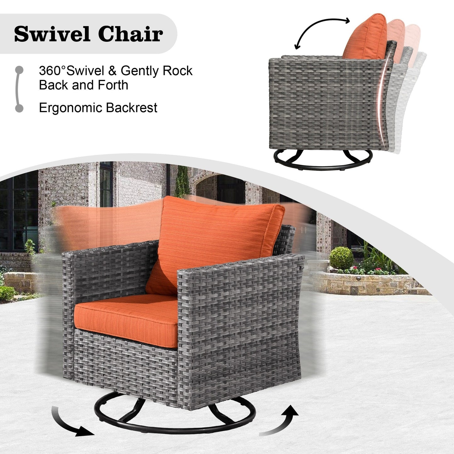 Ensemble de salon de jardin HOOOWOOO en osier gris 9 pièces avec fauteuil à bascule pivotant
