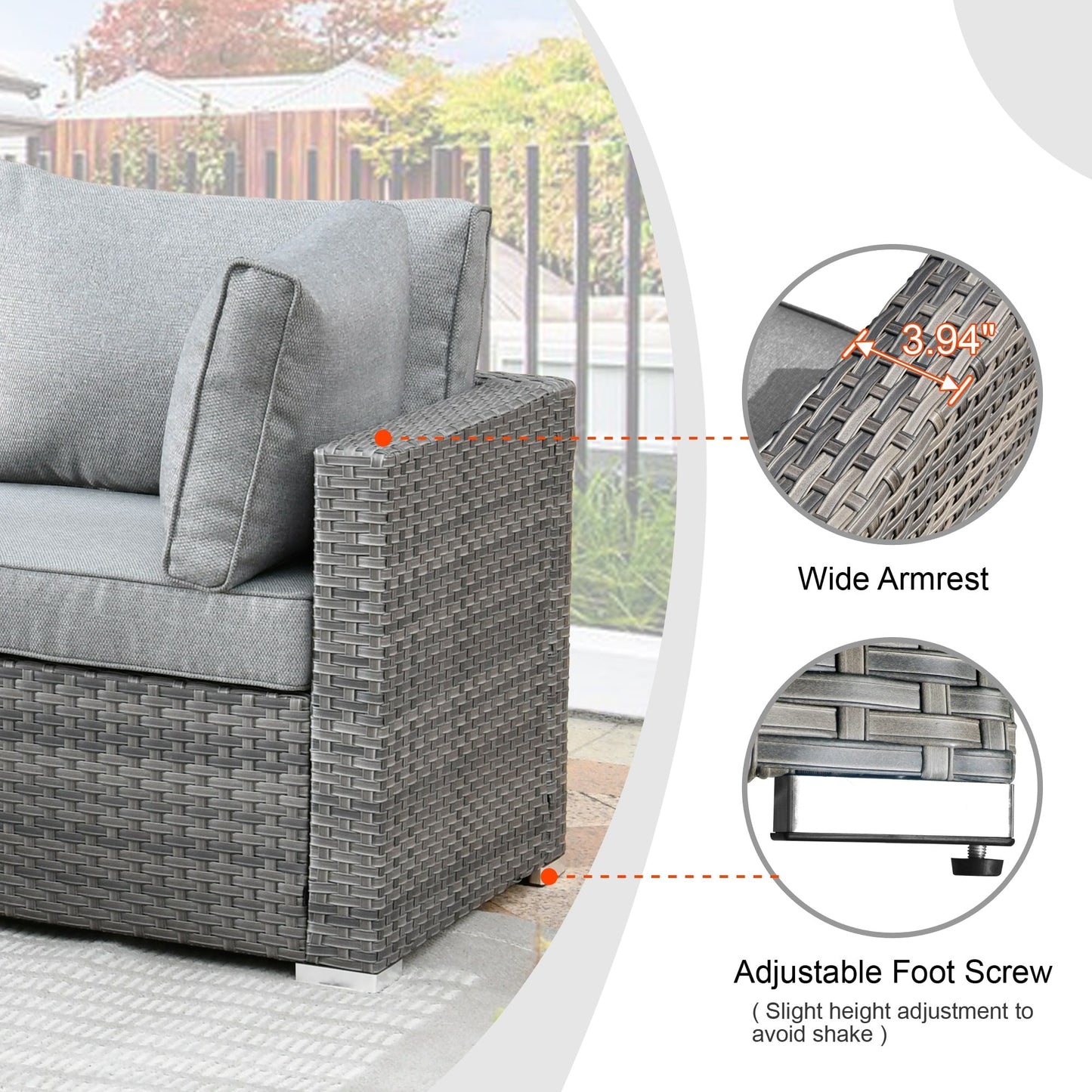 Ensemble de salon de jardin HOOOWOOO en osier gris 9 pièces avec fauteuil à bascule pivotant