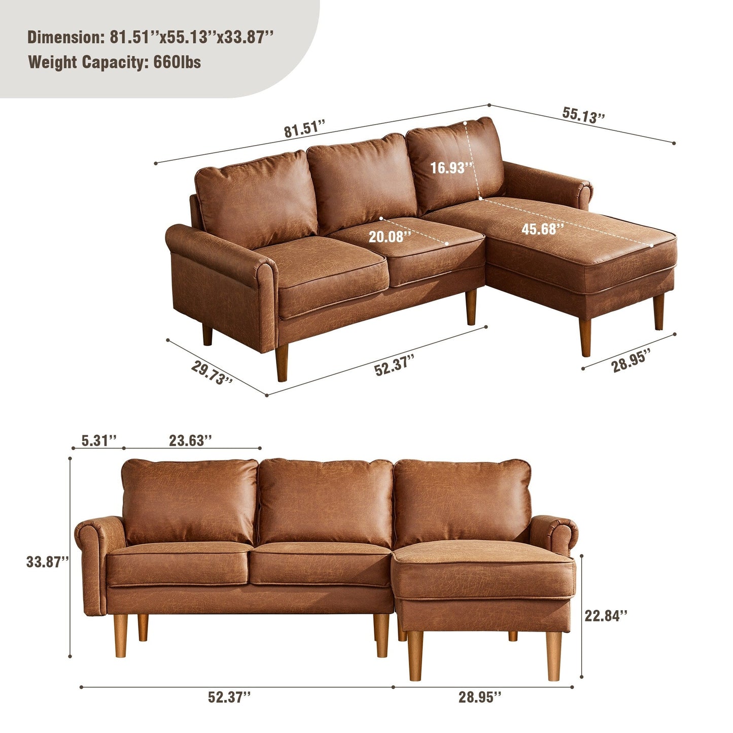 HOOOWOOO Meubles de salon Canapé en daim du milieu du siècle avec chaise longue