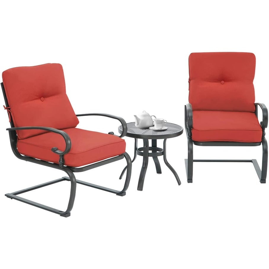 Ensemble de bistrot d'extérieur 3 pièces Nista avec coussins et table basse, à ressorts en C, par Havenside Home