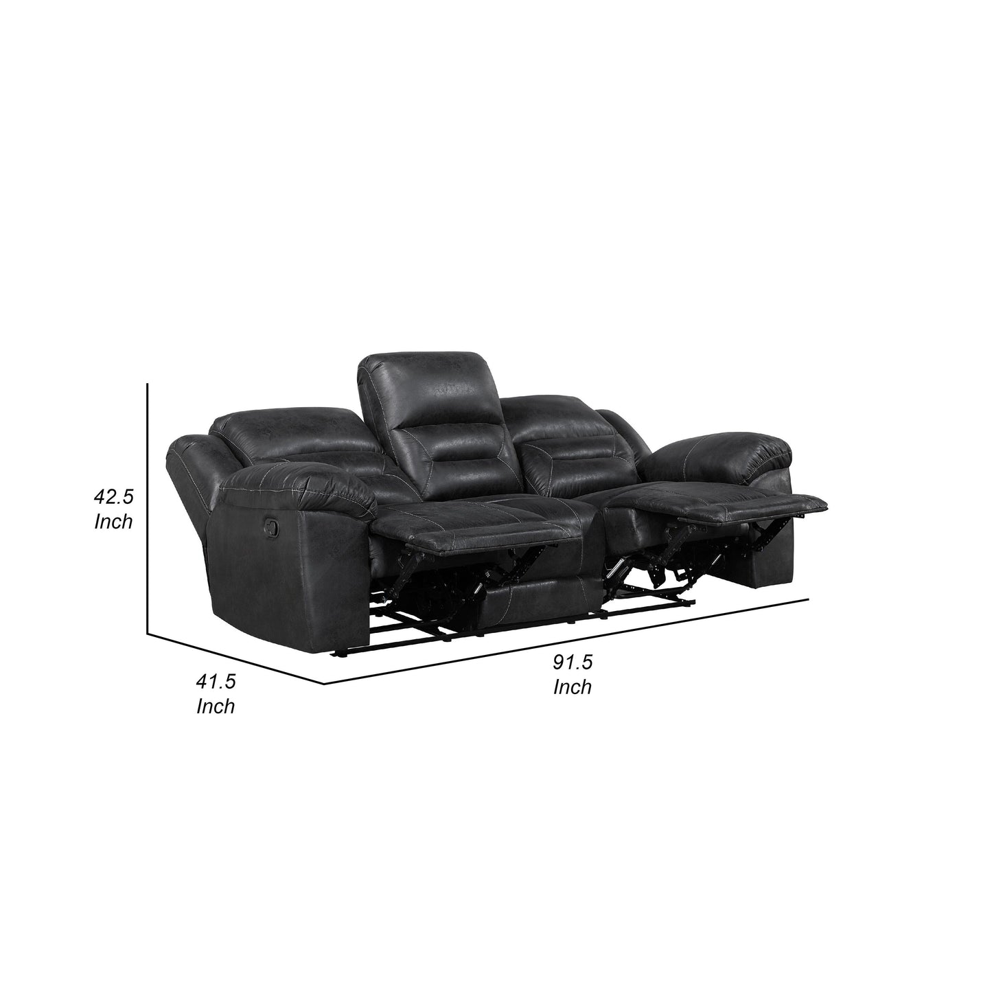 Canapé inclinable manuel double Henry en microfibre noire capitonnée