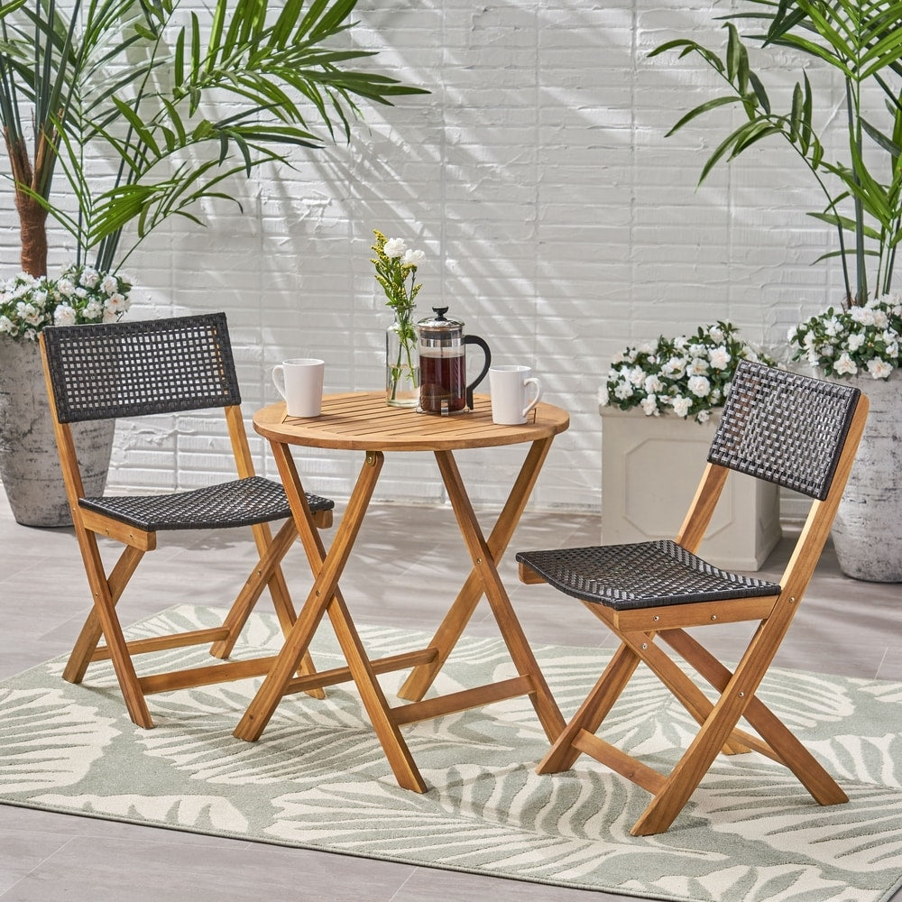 Ensemble bistrot d'extérieur Hillside en osier d'acacia par Christopher Knight Home - N/A