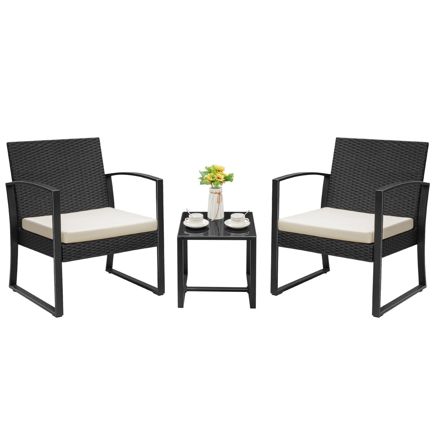 Ensemble de bistrot d'extérieur Homall 3 pièces en plastique avec coussin et table